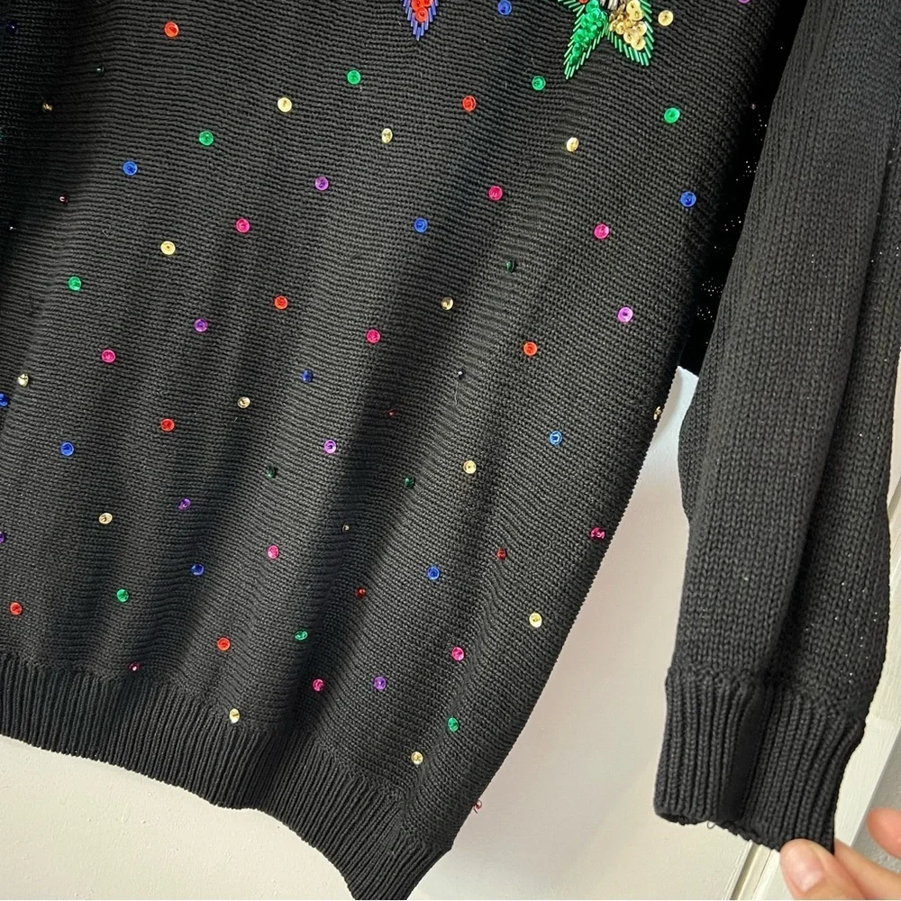 Vintage Beaded Sequin Holiday Sweater Stars Christmas Ugly Long Line Oversized L